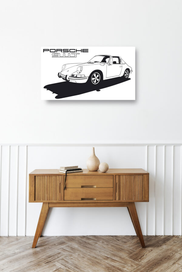 Wooden sideboard table with books and a vase Mod/006 - Porsche typ 911 T Targa (1969)
