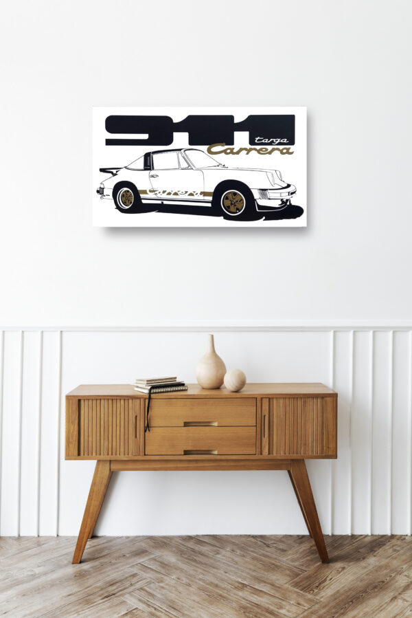 Wooden sideboard table with books and a vase Mod/011 - Porsche typ 911 Carrera Targa 2.7l (de 1975)