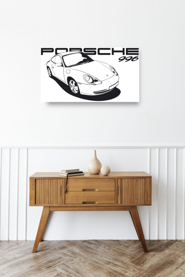 Wooden sideboard table with books and a vase Mod/012 - Porsche typ 996 Phase1 (de 1998 à 2004)