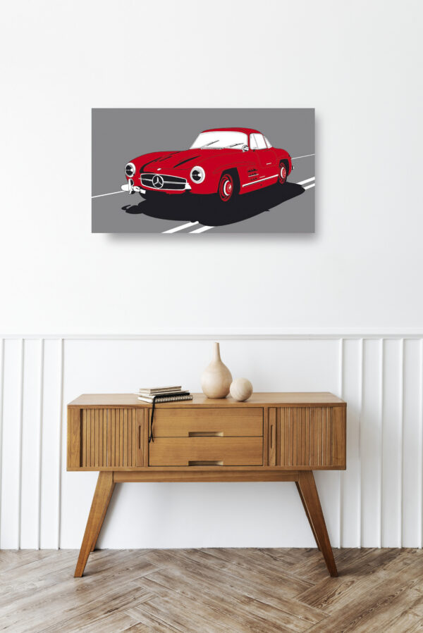 Wooden sideboard table with books and a vase Mod/022 - Mercedes - Benz 300 SL (de 1954)