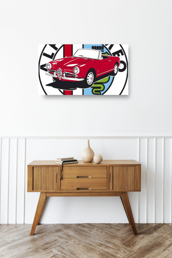 Wooden sideboard table with books and a vase Mod/028 - Alfa Romeo Giulietta Spider (de 1961)