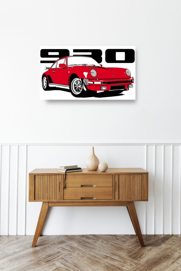 Wooden sideboard table with books and a vase Mod/030 - Porsche 911 3.3l typ 930 (de 1978 à 1983)