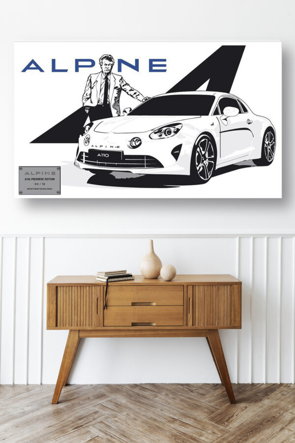 Wooden sideboard table with books and a vase Mod/034 - Alpine A110 première édition "hommage à Jean Rédélé"